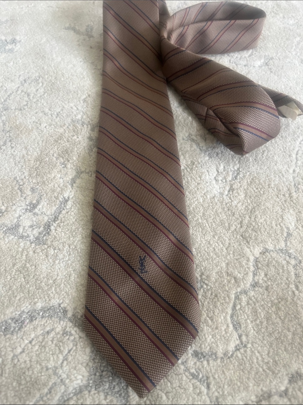Vintage Yves Saint Laurent Men's Brown Striped Silk Tie - Classic Office Style